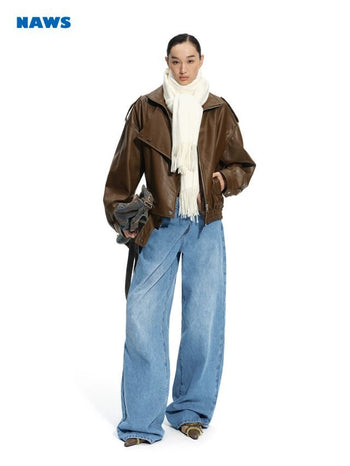 [NOTAWEAR] Oversized Leather Bomber Jacket