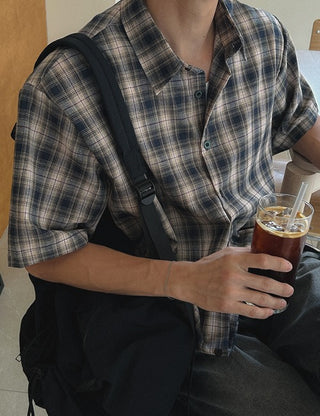 [Special Feature] Piece Short Sleeve Check Shirt (4 colors)