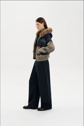 [MASONPRINCE] Fair Isle Fur Hood Wool Blend Cardigan