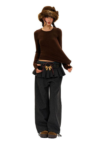 [Moromoro2] Lace Trim Slim Fit Long Sleeve Base  Tee