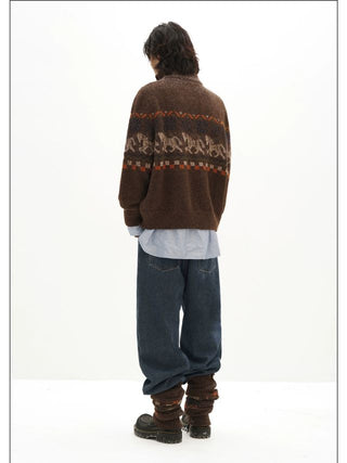 MASONPRINCE Fair Isle High-Neck Half-Zip Sweater