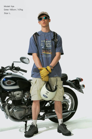 [Monterest] Washed Cotton Racing Print T-Shirt
