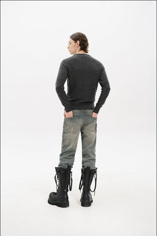 [MASONPRINCE] Wool Blend V-Neck Distressed Sweater