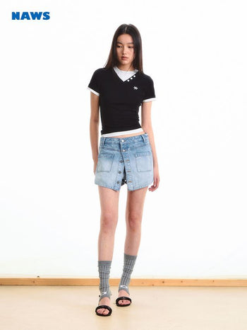 [NOTAWEAR] Faux Two-piece Short Sleeve  T-shirt