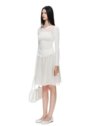[NECY] Pure Floral Lace Ribbon Slim Top