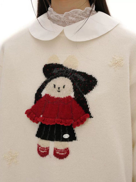 [Moromoro2] Rabbit Embroidered Fair Isle Knit  Sweater