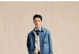 [CULTUM] Lyocell Blend Washed Denim Spliced Vest