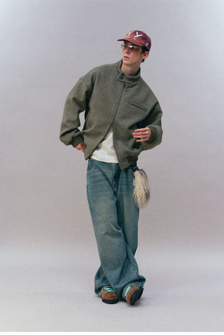 [Monterest] Wool Blend Stand Collar Harrington Jacket