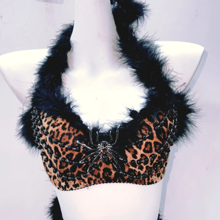 Leopard print spider applique fluffy mini skirt set