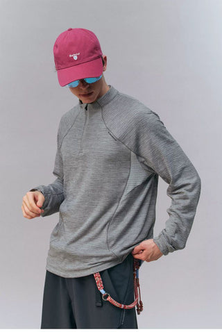 [Monterest] 3A Antibacterial Grid Fleece Half-Zip Tee