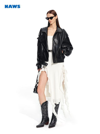 [NOTAWEAR] Oversized Leather Bomber Jacket