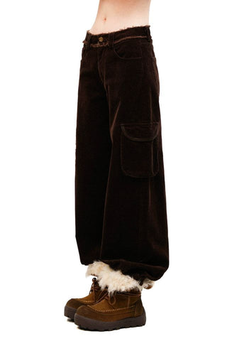 [Moromoro2] Distressed Plaid Corduroy Cargo  Pants