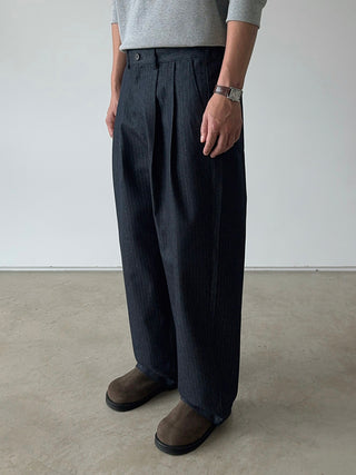 Getty Herringbone Double-Pleat Half-Band Pants