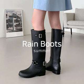 0450 Buckle Zipper Long Rain Boots