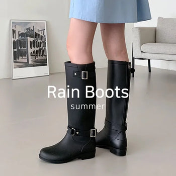 0450 Buckle Zipper Long Rain Boots