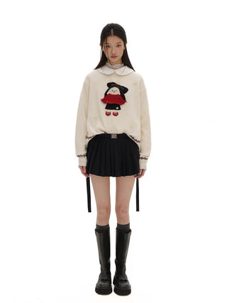 [Moromoro2] Rabbit Embroidered Fair Isle Knit  Sweater