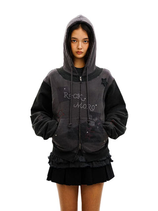 [Moromoro] Rock Rabbit Rhinestone Patch  Hoodie