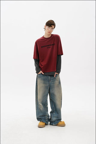 [MASONPRINCE] Distressed Striped Layered Long Sleeve Top