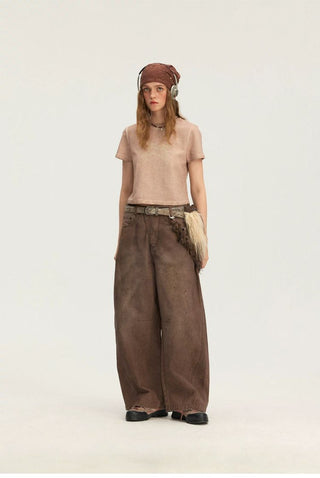 [Monterest] Washed Curved Seam Wide Leg Pants