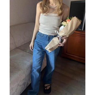 Straight denim pants