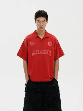 [MASONPRINCE] Equestrian Patch Distressed Polo Shirt