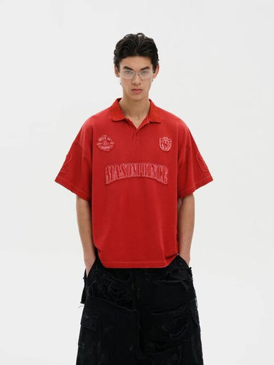 [MASONPRINCE] Equestrian Patch Distressed Polo Shirt