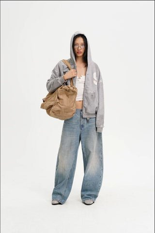[MASONPRINCE] Washed Mid-Rise Tapered Wide Denim Pants
