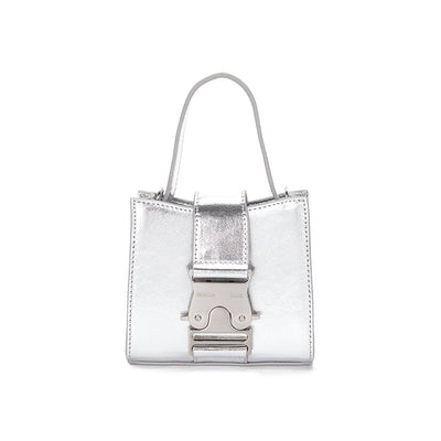 SQUARE MINI LEATHER BUCKLE BAG IN SILVER