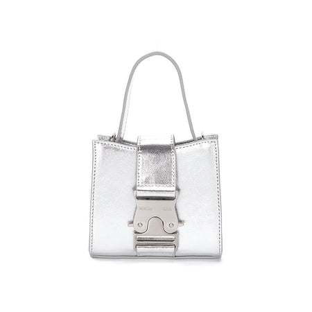 SQUARE MINI LEATHER BUCKLE BAG IN SILVER