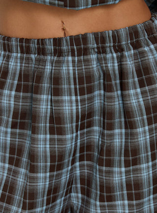 Lunna Elasticated Waist Shorts Blue Check