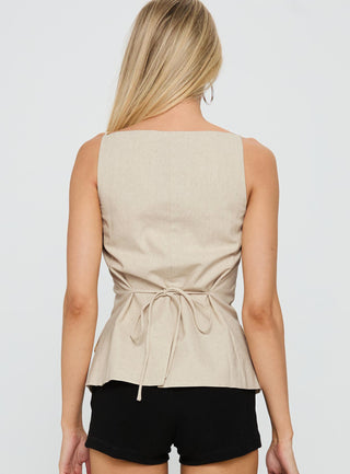 Embark Button Up Top Beige