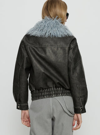 Brittanni Fluffy Collar Jacket Black  Blue