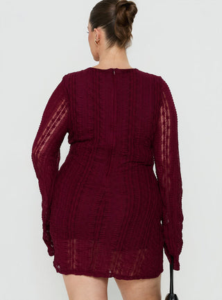 Delandra Long Sleeve Textured Playsuit Red Curve
