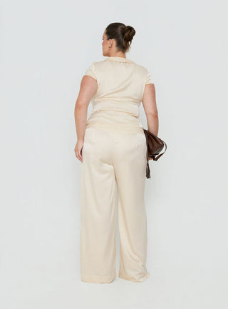 Aubrette Satin Tie Pants Cream Curve