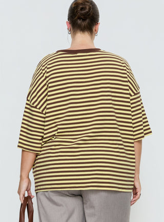 Settle Down Short Sleeve Top Yellow  Brown Stripe Curve