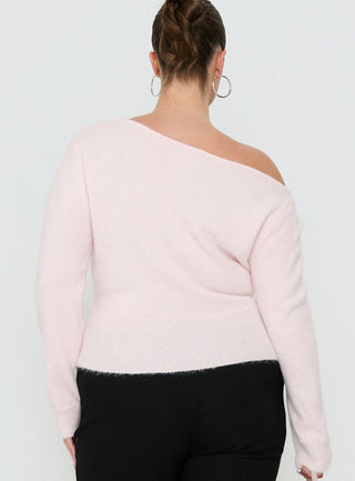 Selbey Fluffy Cinched Waist Off Shoulder Top Pink  Curve