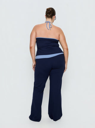 Kobee Jersey Flare Pants Navy  Light Blue Curve