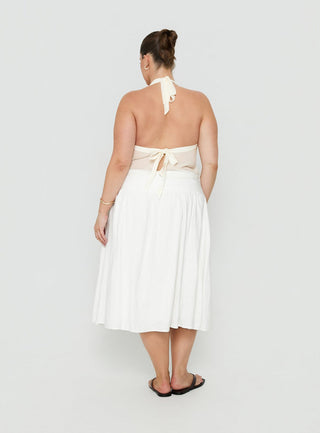 Heart Of Gold Linen Blend Midi Skirt White Curve