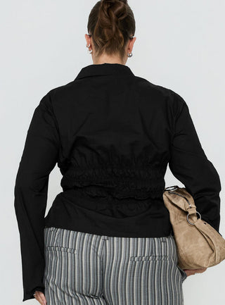 Liesel Shirred Long Sleeve Top Black Curve