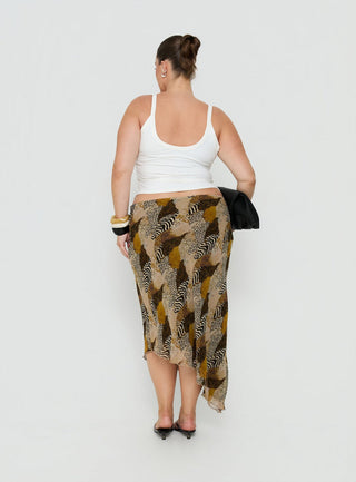 Suella Asymmetrical Midi Skirt Animal Multi Curve