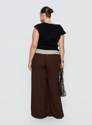 Past Life Fold Over Waistband Pant Brown  Stripe Curve