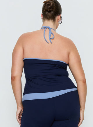 Kobee Jersey Halter Top Navy  Light Blue Curve