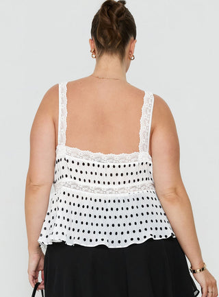 Raydon Lace Trim Cami Top White / Black Polka Curve