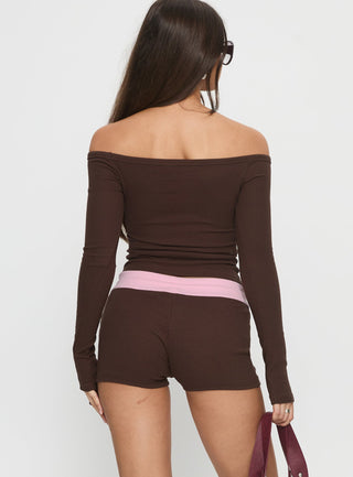 Baseline Rib Micro Shorts Brown  Pink