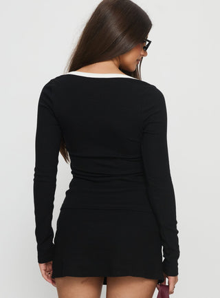 Baseline V Neck Long Sleeve Top Black  White