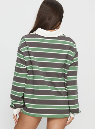 Tycen Polo Rugby Jumper Green  Grey Stripe