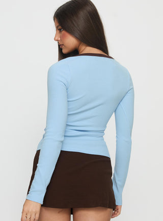 Baseline V Neck Long Sleeve Top Blue  Brown