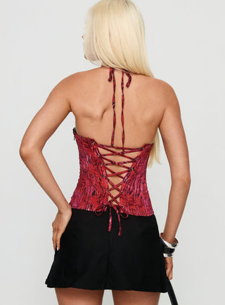 Joylene Lace Up Corset Red  Black