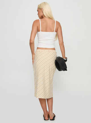 Asmara Tie Side Midi Skirt Yellow Stripe