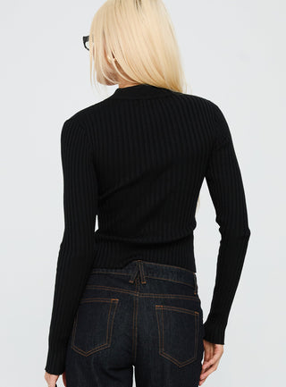 Decisive Zip Through Knit Sweater Black  White
